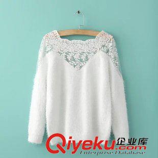 8月20號 周四上新 BC2015秋新品甜美圓領(lǐng)蕾絲拼接馬海毛長袖毛衣外套女寬松打底衫潮原始圖片2