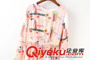 8月12號 周三上新 JQ 歐美風 初秋季新品林志玲同款漫畫風景長袖大擺連衣裙修身長裙原始圖片2