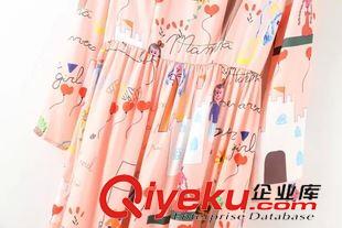 8月12號 周三上新 JQ 歐美風 初秋季新品林志玲同款漫畫風景長袖大擺連衣裙修身長裙原始圖片3