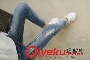 8月12號(hào) 周三上新 XR牛仔褲新款女韓版小腳九分褲修身破洞彩繪油漆點(diǎn)彈力鉛筆褲批發(fā)原始圖片2