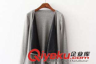 8月7號 周五上新 奇Q2015秋裝新款歐美風(fēng)休閑翻領(lǐng)相皮拼接不規(guī)則下擺風(fēng)衣外套西裝原始圖片3