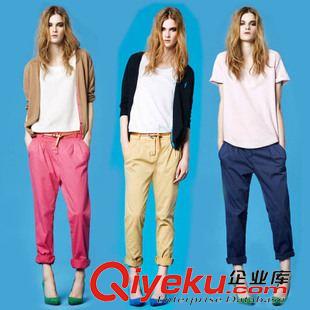 大碼女裝 歐洲站mm2014新品時髦摩登黑白豎條紋褲包身鉛筆小腳休閑長褲女褲
