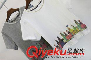 韓版日系款 外貿(mào)女裝 2015夏季新品韓版寬松釘珠小人短袖T恤女上衣短款T恤女