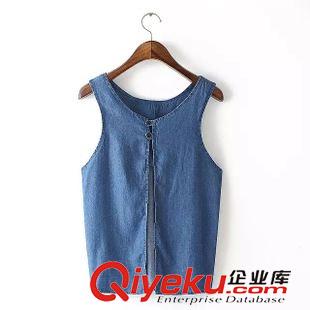 背心 吊帶 小C2015夏裝新款歐美風(fēng)女裝天絲牛仔T恤后背開叉牛仔罩衫背心批發(fā)原始圖片2