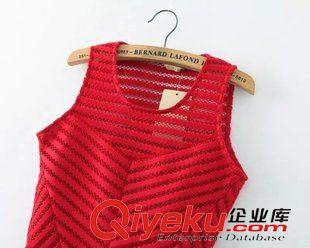 背心 吊帶 2015夏季新款韓版時(shí)尚女裝鏤空條紋修身無袖荷葉邊T恤套頭上衣女原始圖片3