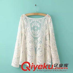 蕾絲衫*雪紡衫 AX2015夏季新款歐美時尚女裝長袖蕾絲鉤花長袖開衫蕾絲衫防曬衫女原始圖片2