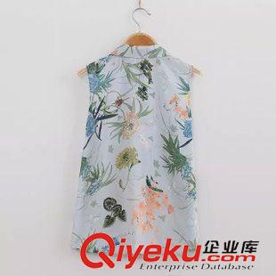 蕾絲衫*雪紡衫 LYZ2015夏新品歐美時(shí)尚甜美清新花草印花無袖襯衫雪紡衫背心上衣原始圖片2