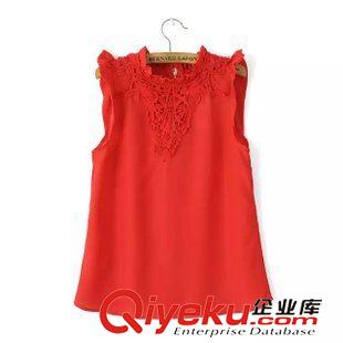 蕾絲衫*雪紡衫 LYZ2015夏新品歐美時(shí)尚甜美清新花草印花無袖襯衫雪紡衫背心上衣