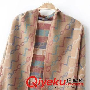 圍巾/帽子 XYY秋冬新款外套原單鏈條圖案提花仿羊絨散須加厚保暖圍巾披肩女原始圖片2