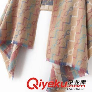 圍巾/帽子 XYY秋冬新款外套原單鏈條圖案提花仿羊絨散須加厚保暖圍巾披肩女原始圖片3