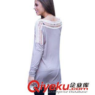 2015-10-13 2015速賣通EBAY爆款蕾絲花邊拼接中長款打底衫連衣裙 T恤女原始圖片2