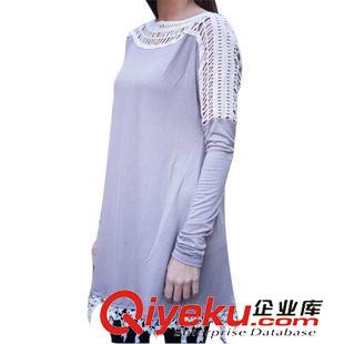 2015-10-13 2015速賣通EBAY爆款蕾絲花邊拼接中長款打底衫連衣裙 T恤女原始圖片3