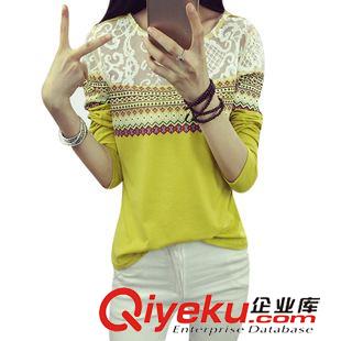 2015-10-13 歐美新款秋裝蕾絲拼接修身顯瘦大碼女裝長袖圓領(lǐng)T恤打底衫原始圖片2
