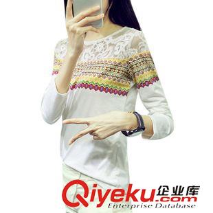 2015-10-13 歐美新款秋裝蕾絲拼接修身顯瘦大碼女裝長袖圓領(lǐng)T恤打底衫原始圖片3