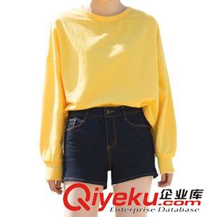 衛(wèi)衣 歐美外貿(mào)女裝2015秋冬寬松套頭蝙蝠袖短款衛(wèi)衣女t恤長(zhǎng)袖糖果色原始圖片2