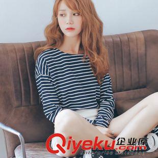 10月19日 實拍#秋季韓版寬松長袖t恤女條紋超大碼情侶裝閨蜜服圓領T恤