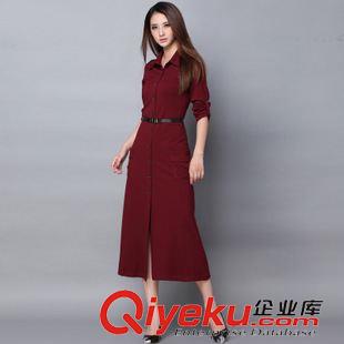 10月14號 2015秋裝新款 簡約長排扣兩袖穿法修身連衣裙帶腰帶原始圖片2