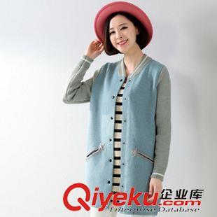 9月19日 2015秋冬韓版女裝中長款拼色口袋開衫毛衣針織衫毛織外套原始圖片2