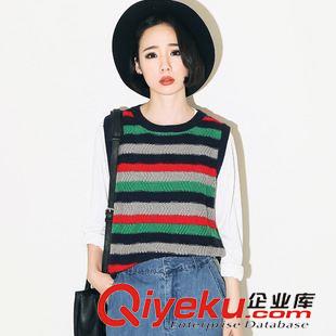 8月16日 2015秋裝新款彩色條紋無袖針織背心寬松馬甲女