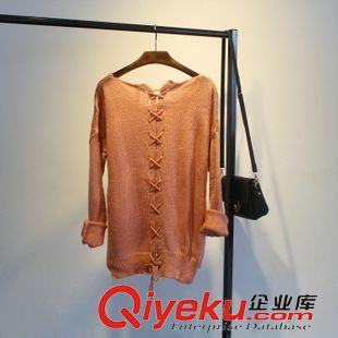 8月8日 2015秋冬韓國新款毛衣女 蕾絲花邊V領(lǐng)背后綁帶蝙蝠型套頭寬松毛衣原始圖片2