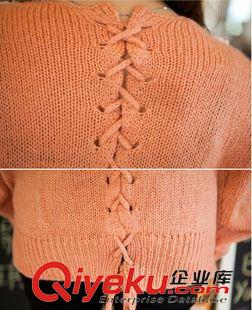 8月8日 2015秋冬韓國新款毛衣女 蕾絲花邊V領(lǐng)背后綁帶蝙蝠型套頭寬松毛衣原始圖片3