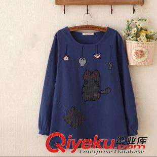 T恤 2015春裝新款日系森女系女裝長(zhǎng)袖T恤 刺繡棉麻長(zhǎng)袖原始圖片3