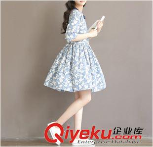 連衣裙 2015秋裝森林系梨花映月碎花印花牛仔長袖連衣裙女原始圖片3