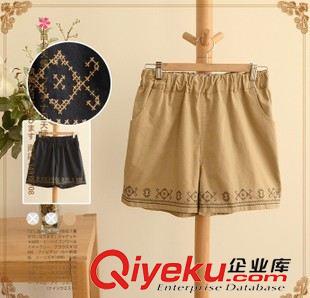 褲子 2015新款夏季森女系松緊腰繡花短褲原始圖片2