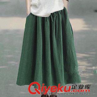 褲子 2015夏季女裝新款文藝松緊系帶寬松純色棉麻半身長裙子原始圖片2
