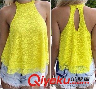 小背心.裹胸 2015年 夏裝速賣通爆款 歐美風(fēng)黃色蕾絲背心女上衣原始圖片2