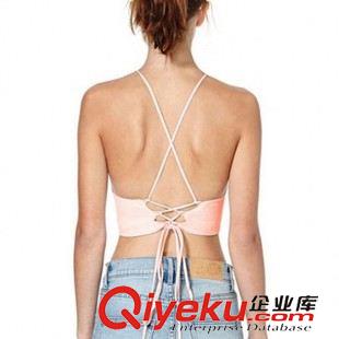 小背心.裹胸 速賣通EBAY熱賣新款露背交叉棉質短款純色吊帶背心有胸墊原始圖片3