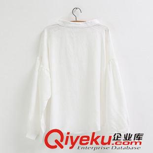 襯衫 2015秋季新款歐美風(fēng)領(lǐng)部系帶長袖泡泡袖棉麻襯衫女原始圖片2