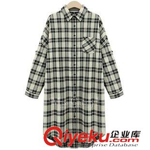 襯衫 2015年秋裝新款歐美外貿(mào)大碼長款格子長袖襯衣原始圖片2