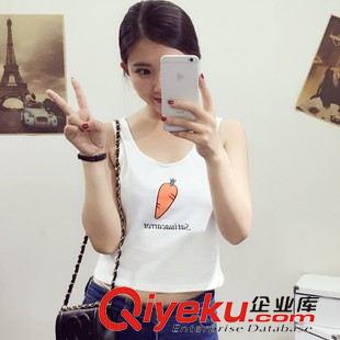 吊帶 小背心 裹胸 韓版東大門夏季可愛小蘿卜圖案修身純棉性感短款小背心吊帶女裝原始圖片3