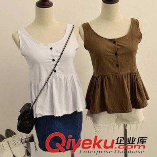吊帶 小背心 裹胸 2015 夏季新款韓國甜美純色無袖娃娃衫 棉麻背心 連衣裙女 8795原始圖片3