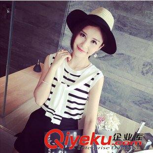 吊帶 小背心 裹胸 夏裝2015新款歐美舒適透氣假兩件針織條紋背心上衣原始圖片3
