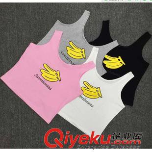 吊帶 小背心 裹胸 韓國(guó)東大門軟妹子 百搭可愛香蕉banana印花修身短款無(wú)袖小背心