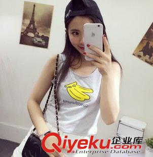吊帶 小背心 裹胸 韓國(guó)東大門軟妹子 百搭可愛香蕉banana印花修身短款無(wú)袖小背心原始圖片2