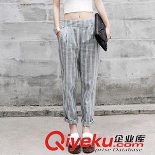 長(zhǎng)褲 2015春夏新款 帥氣英倫風(fēng)の棉麻格紋長(zhǎng)褲原始圖片3