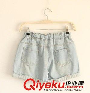 短褲 2015夏季新款日系森女系女裝松緊腰翻邊格子貼布牛仔短褲打底褲原始圖片3