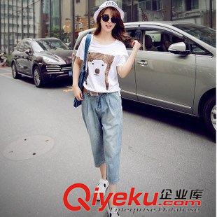 牛仔長褲 背帶褲 2015夏季新款純棉闊腿牛仔褲七分牛仔褲休閑學生款原始圖片2