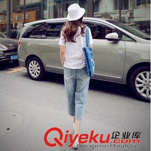 牛仔長褲 背帶褲 2015夏季新款純棉闊腿牛仔褲七分牛仔褲休閑學生款原始圖片3