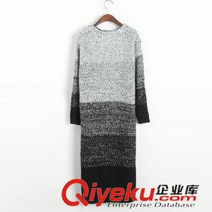 外套 2014秋冬新款 韓國超長漸變色雜色中長款寬松厚開衫毛衣外套原始圖片3