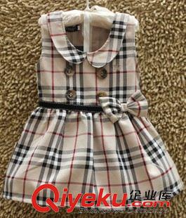 童裙 一件代發(fā) 新款女童 女童學(xué)院風(fēng)雙排扣無(wú)袖翻領(lǐng)格子蝴蝶結(jié)連衣裙原始圖片2