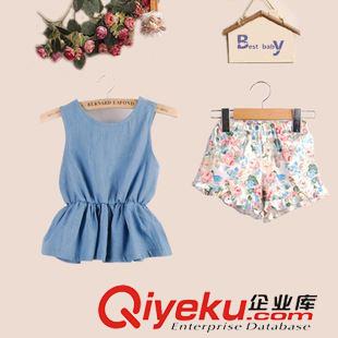 童裝/童套裝 一件代發(fā) 2015夏季童裝批發(fā)廠家直銷原單女童牛仔蝴蝶結(jié)裙套裝原始圖片2