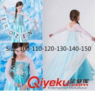 連衣裙 一件代發(fā) 童裝2015歐美{zx1}款冰雪奇緣花紋袖子公主連衣裙原始圖片3