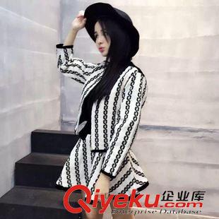 9.24新款 3521A一件代發韓國原單復古刺繡定制料條紋長袖外套+半裙女式套裝原始圖片2