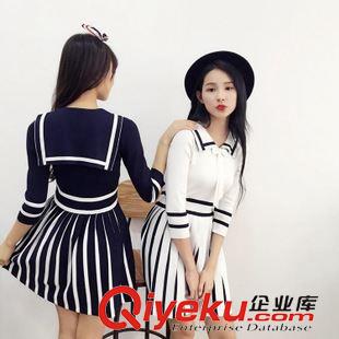 7.29 新款 8029初秋女裝新品特惠學(xué)院風(fēng)下半身豎條紋修身顯瘦針織冰絲連衣裙原始圖片2