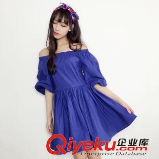 5.19 新款 一件代發(fā) 8291韓國東大門代購實(shí)拍dp同款純棉大擺一字肩連衣裙原始圖片2