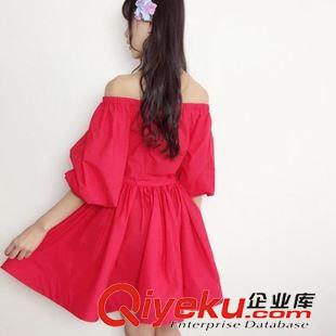 5.19 新款 一件代發(fā) 8291韓國東大門代購實(shí)拍dp同款純棉大擺一字肩連衣裙原始圖片3